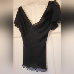 Black Feminine Semi Sheer Top